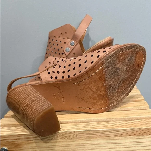 Rag & Bone Perforated Leather Slingback Booties Tan Block Heel Sandals US 8 - Picture 9 of 16